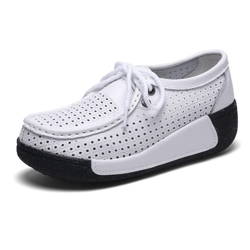 Women Genuine Leather Platform Shoes Winter Plush Walking Shoes 5cm High Wedges Heels Shoes Elegant Warm Mother Shoes