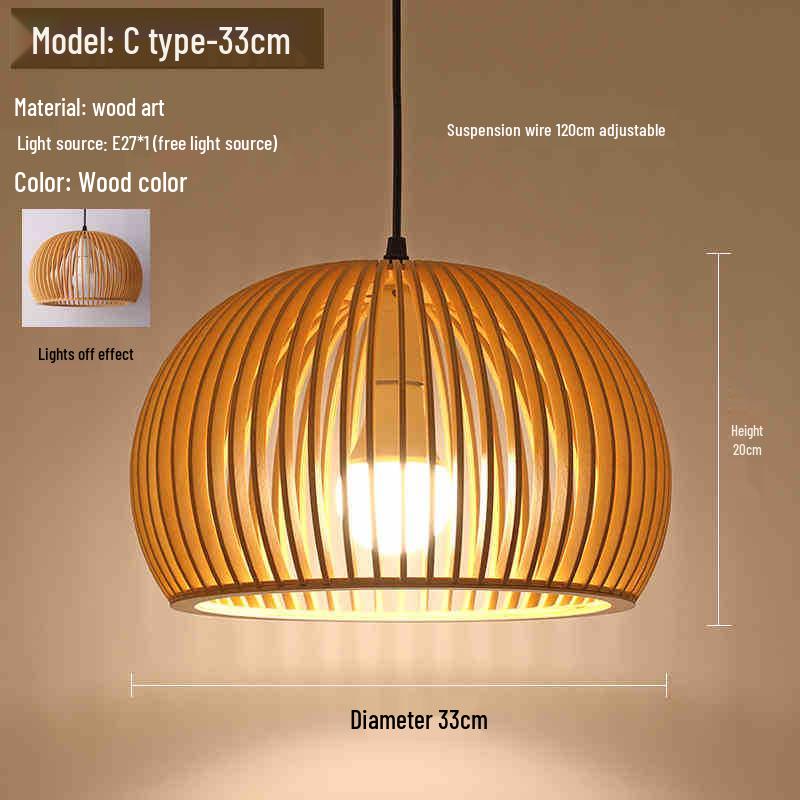Zen Japanese Wood Pendant Light for Tea Rooms, Restaurants, Bedrooms, and Living Rooms