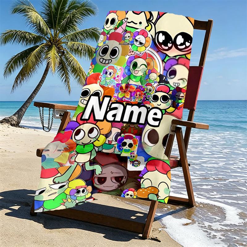 Custom Name Personalized Dandy's World Print Beach Towel, for Trip Camping Beach Party Home Decor, Birthday Gift for Family & Friends