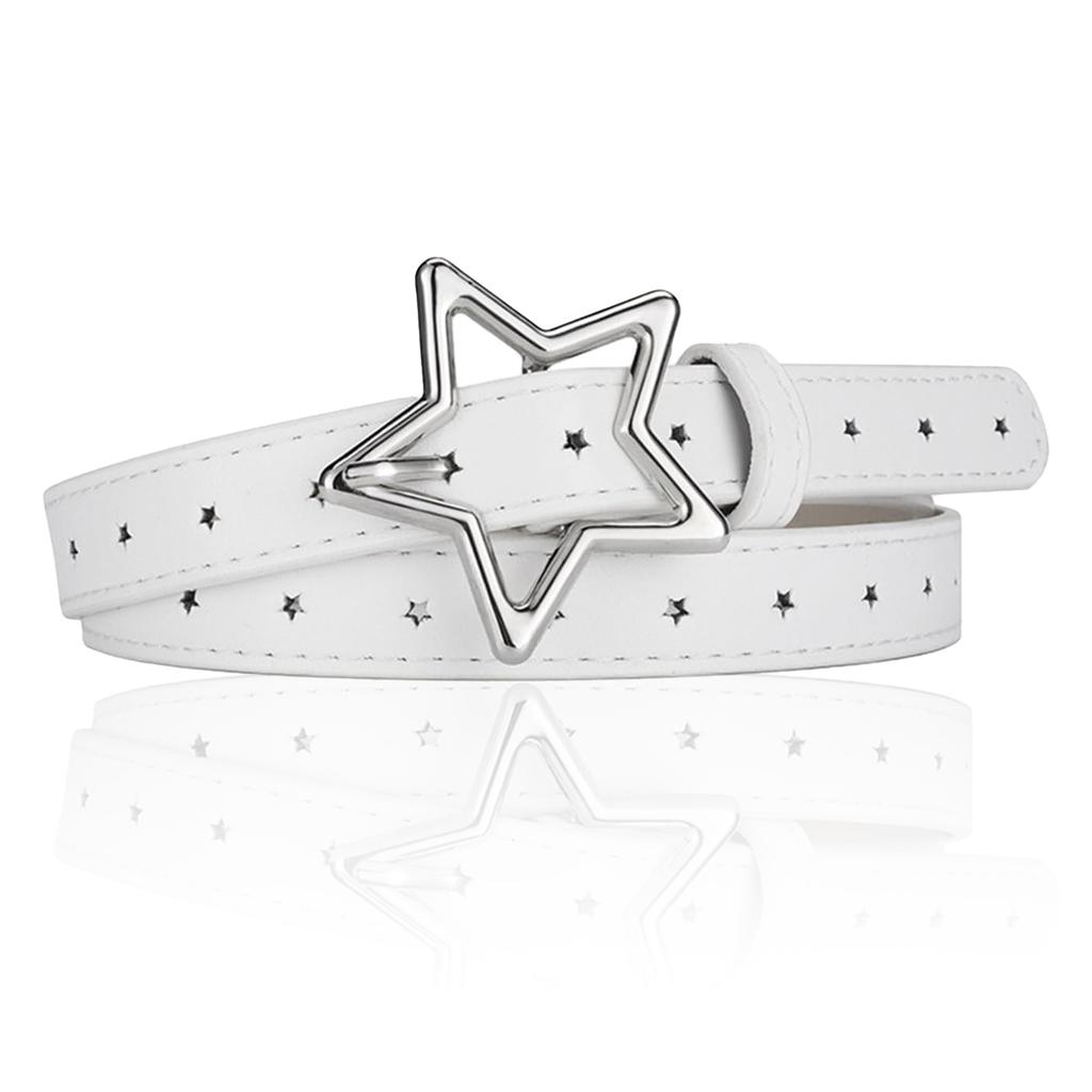 Hollow Star Buckle PU Leather Belt for Children, Thin Star Cutout Hole Waist Strap Decorative Belt for Jeans Dresses