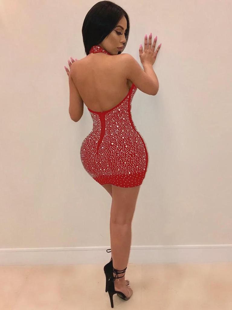 European-American Fashion Halter Neck Diamond Party Dress - Sexy, Tight, New Arrival