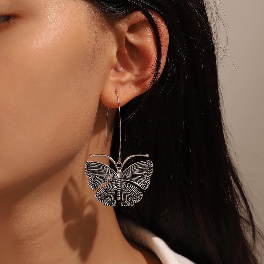 

Vintage Butterfly Earrings: Retro Metal Distressed Ear Hooks for Women