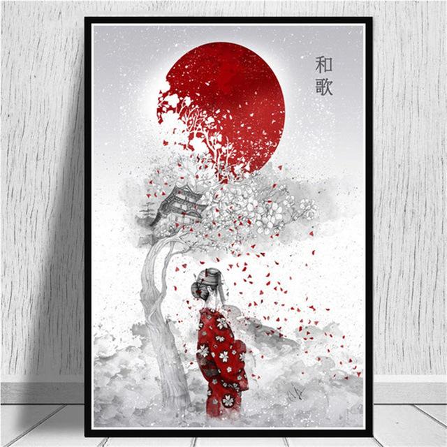 Žhavý japonský zenový inkoust Bonsa Bushido Samurai Kanji Malba na plátně Plakát a grafika Nástěnná malba pro domácí dekoraci Bez rámu