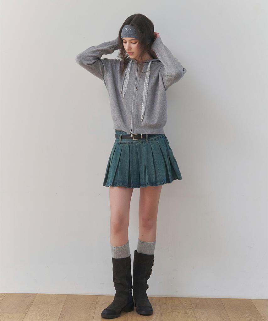 Cool Kitten Pleated Denim Mini Skirt (Blue)