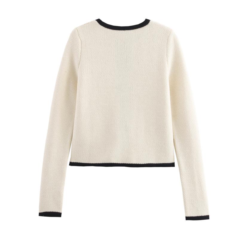 Pletený kardigan s páskem Módní sešívaný barevný blokový design Dámský pletený kardigan s dlouhým rukávem