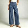 Women Casual Elastic Waist Wide Leg Pants High Waist Straight Leg Trousers with Button Detail and Side Pockets for Everyday Wear
