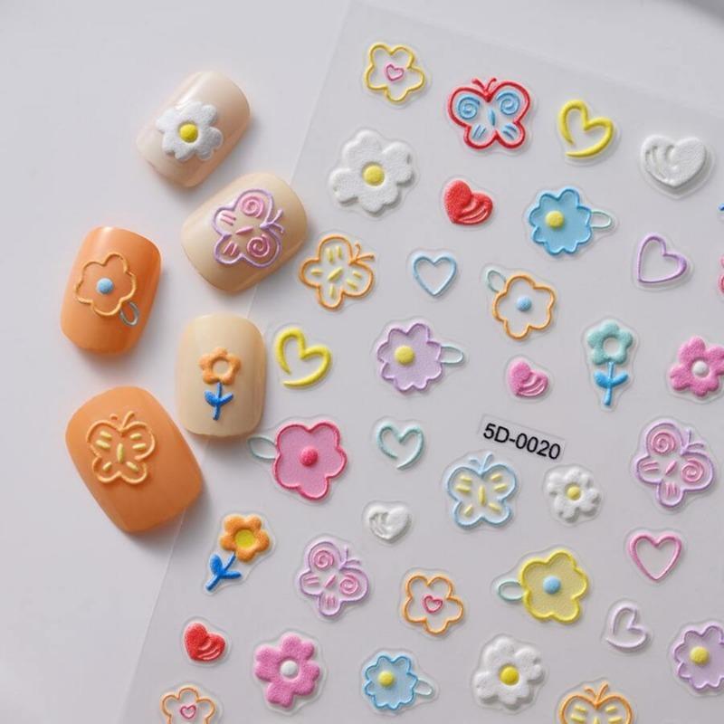 3 Sheet 5D Resin Floral & Butterfly Nail Stickers,2pcs 5D Self-Adhesive Embossed Flower Nail Stickers,Floral Slider Nail Decor Nail Art Supplies DIY