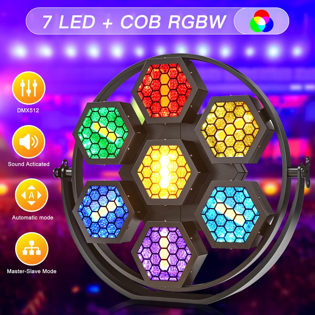 200W Hexagonal 7PCS RGBW LEDs Mini Retro Lights DMX512 DJ Show Stage Effect Light 8/32CH Channel for Church Concert Wedding