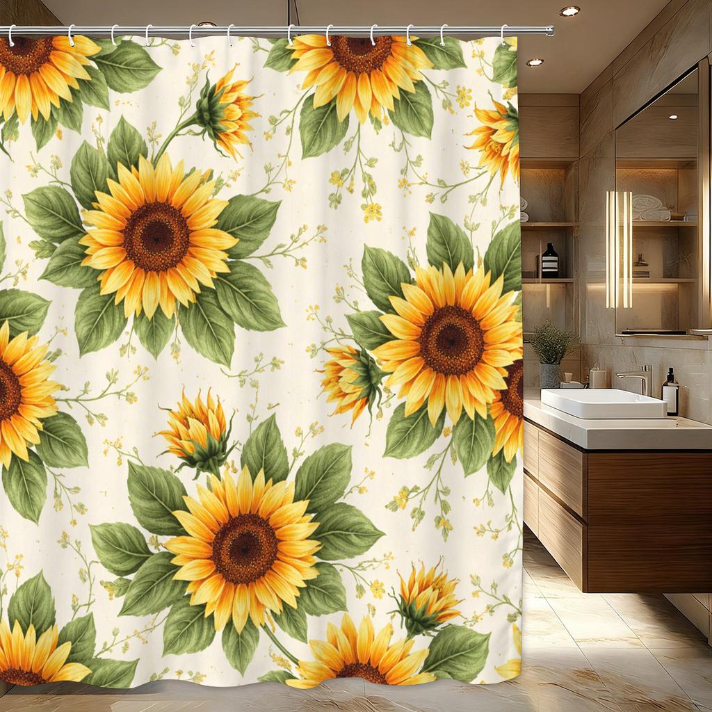Vibrant Floral & Butterfly Pattern Polyester Shower Curtain - Charming Bathroom Decor, Stylized Bath Linen For Home