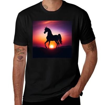 Arabian Horse Sunset Silhouette T-Shirt T Shirts Cotton 100% Man T Shirt Luxury T-Shirt