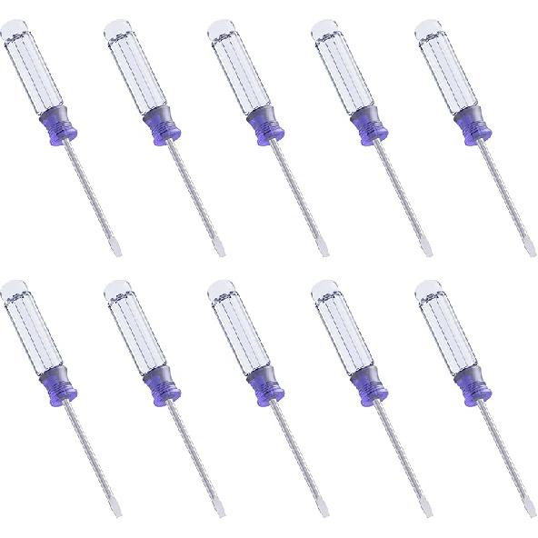 10PCS Mini Slotted Screwdriver, 3mm Flat Head for Watch Eyeglasses Electronics Toy Repair, Non-magnetic, 1.77"(45mm) Total Length (Blue Handle)