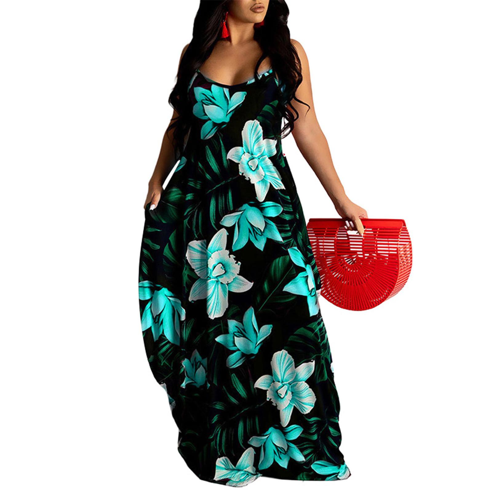 

Модное женское свободное повседневное летнее сексуальное пляжное платье без рукавов с принтом без рукавов XL