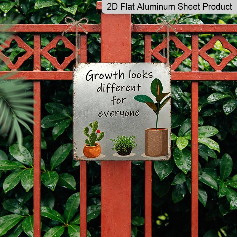 2D Flat, 1pc Vintage "Growth Looks Different for Everyone" Metal Wall Plaque - Retro Tin Plaque with Development Quote, Suitable for Home, Office