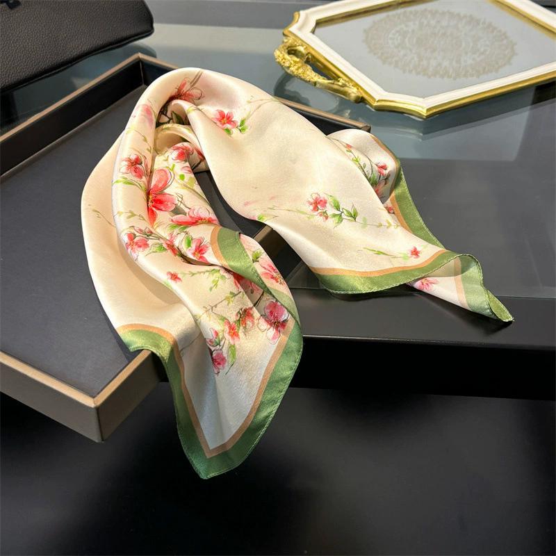 53cm Square Scarf 100% Pure Real Silk Scarves for Women Foulard Fashion 2025 Floral Brand Print Shawls Hijab Bandana Headband