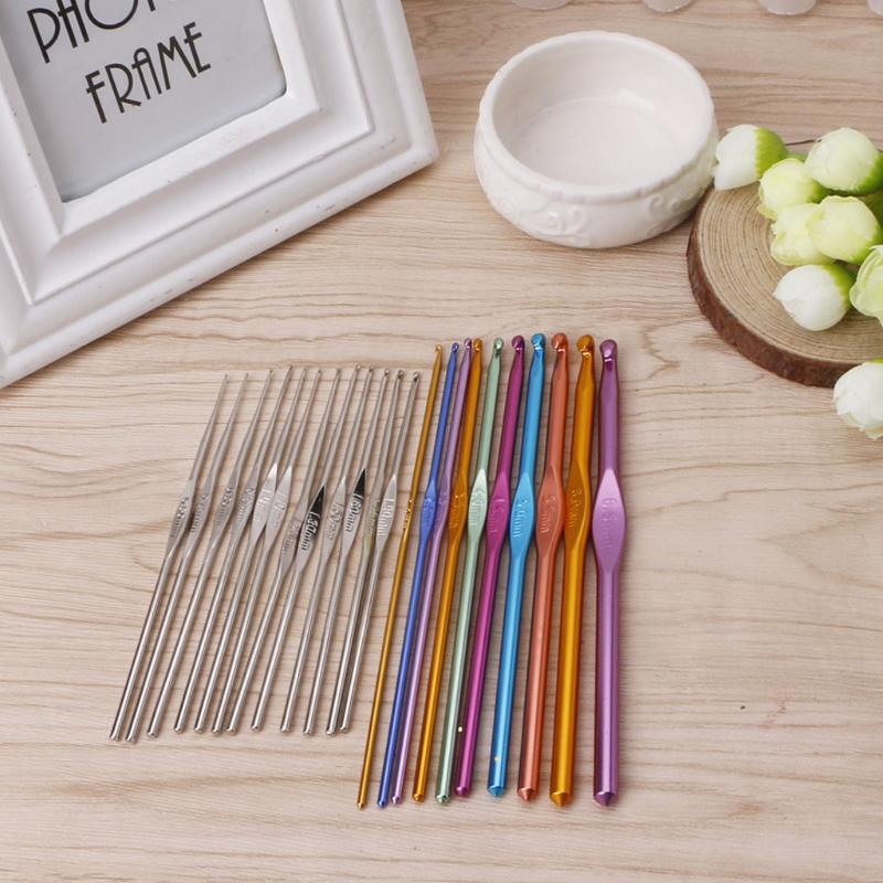 22pc/lot Metal Needles Set Hand Crochet Knitting Needle Tools Stainless Handle Hook Needlework