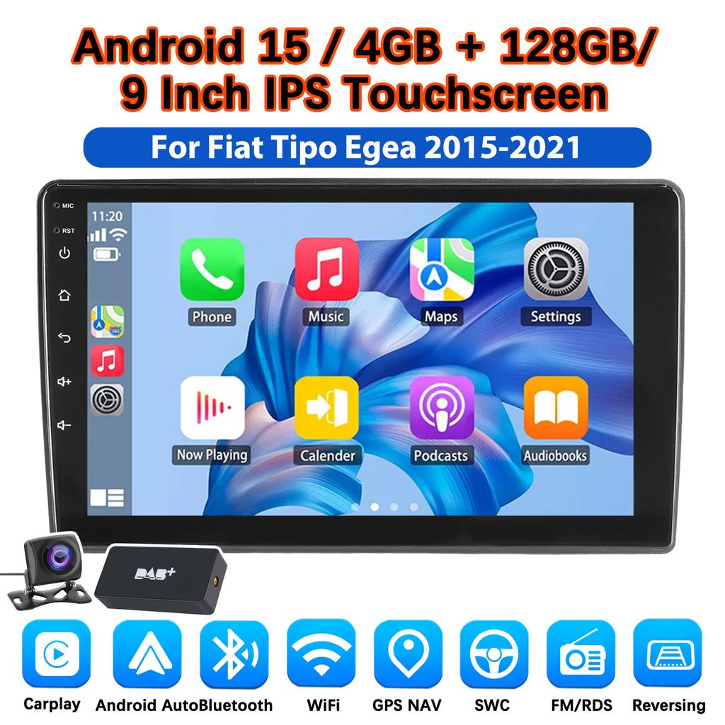 4+128GB For Fiat Egea Tipo 2016-2020 Android 15 Car Radio Multimedia Video Player GPS AI Voice carPlay GPS Navi RDS WIFI Head Unit Stereo DAB+ DVR