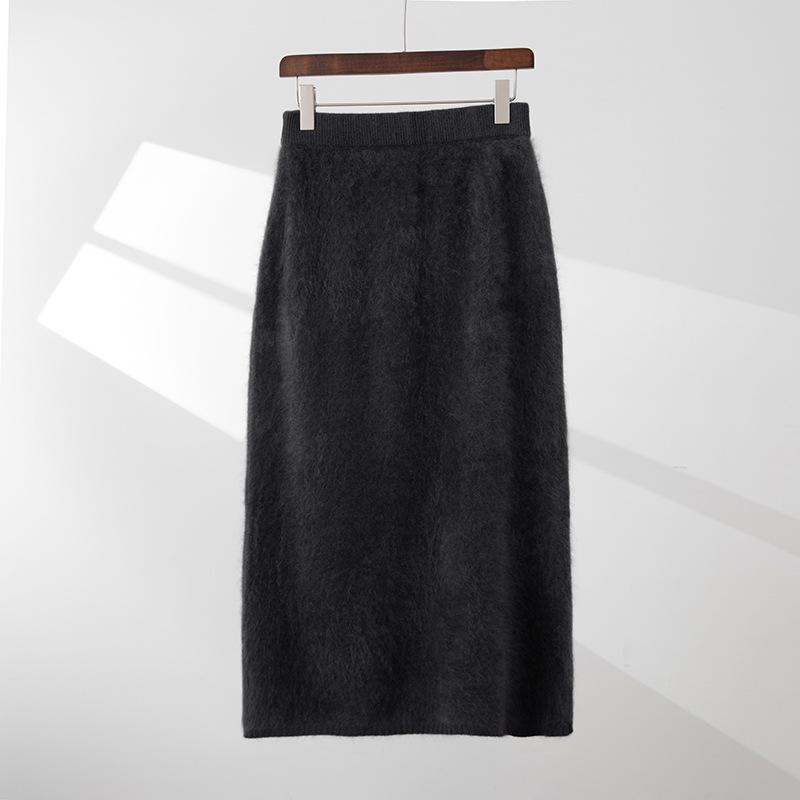 Stylish Thick Pure Cashmere Brushed Knit Slimming Skirt