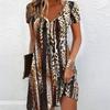 Summer Fashion Women's V Neck Short Sleeve Beast Pattern Printed  Dress Sex Short Skirt Dresses