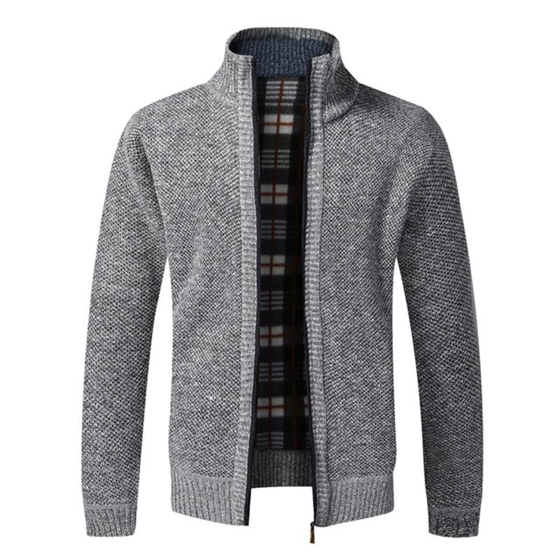 

Autumn Winter New Men s Jacket Slim Fit Stand Collar Zipper Jacket Men Solid Cotton Thick Warm Sweater 4XL сірий