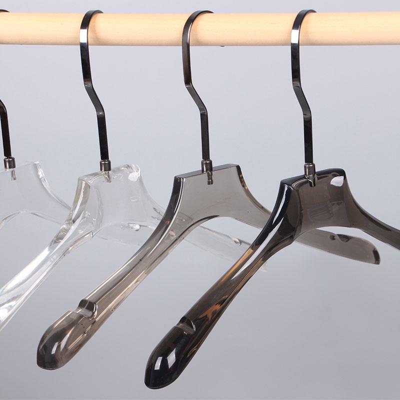 Acrylic Transparent Hangers with Black and Gunmetal Hooks for Women's and Men's Clothing