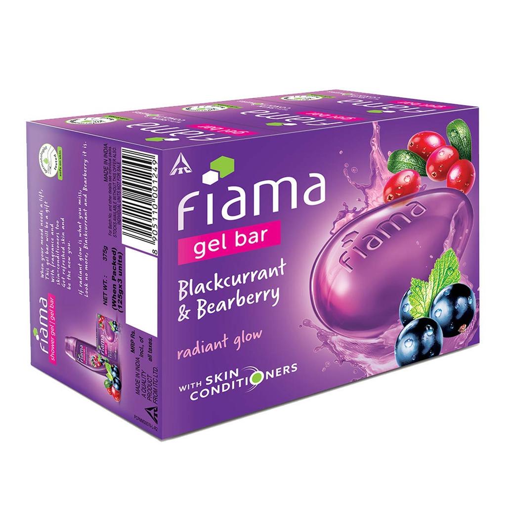 Fiama Gel Bar Blackcurrant Bearberry Soap 125GX3 For Radiant Glowing Skin With Skin Conditioners For Men Women All Skin Types