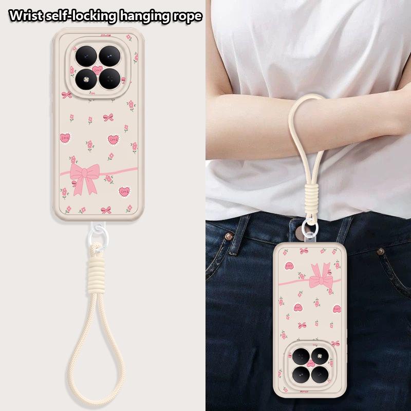 Colorful Bowknots Print Lanyard Case For Xiaomi 14T 13T Pro Redmi Note 15 Pro 4G 14 13 Pro+ 5G Shockproof Bumper Soft Cover
