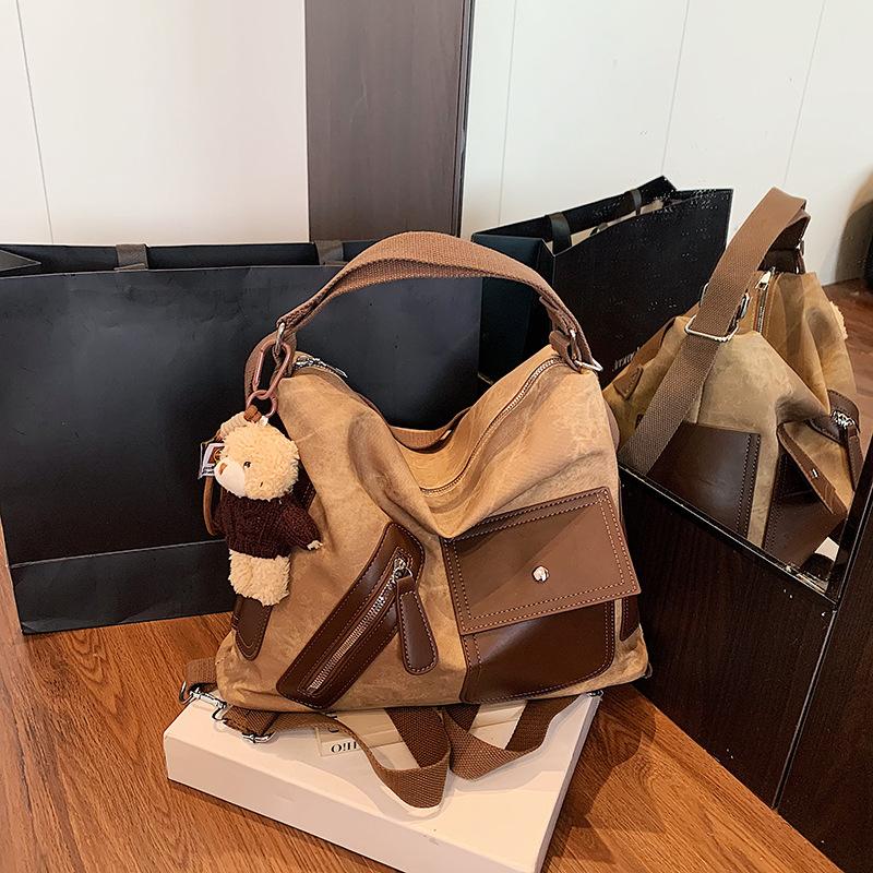 Tote Bag Women's Large Capacity 2025 New Autumn and Winter Casual Color Contrast Retro Shoulder Messenger Bag Multi-functional Backpack