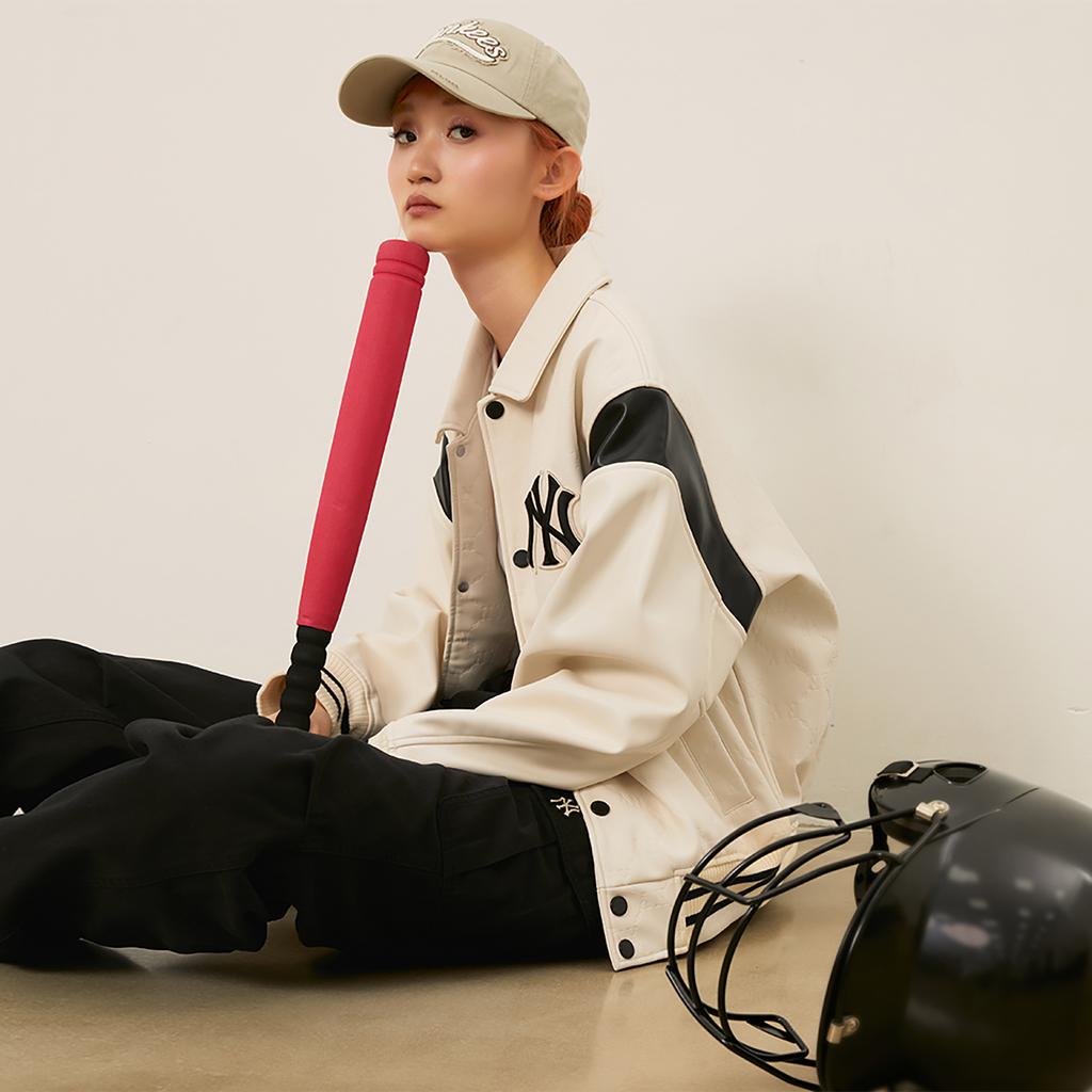 New MLB MONOGRAM Collection New York Yankees Baseball Jacket Unisex Dark Cream 3AJPM0444-50CRD