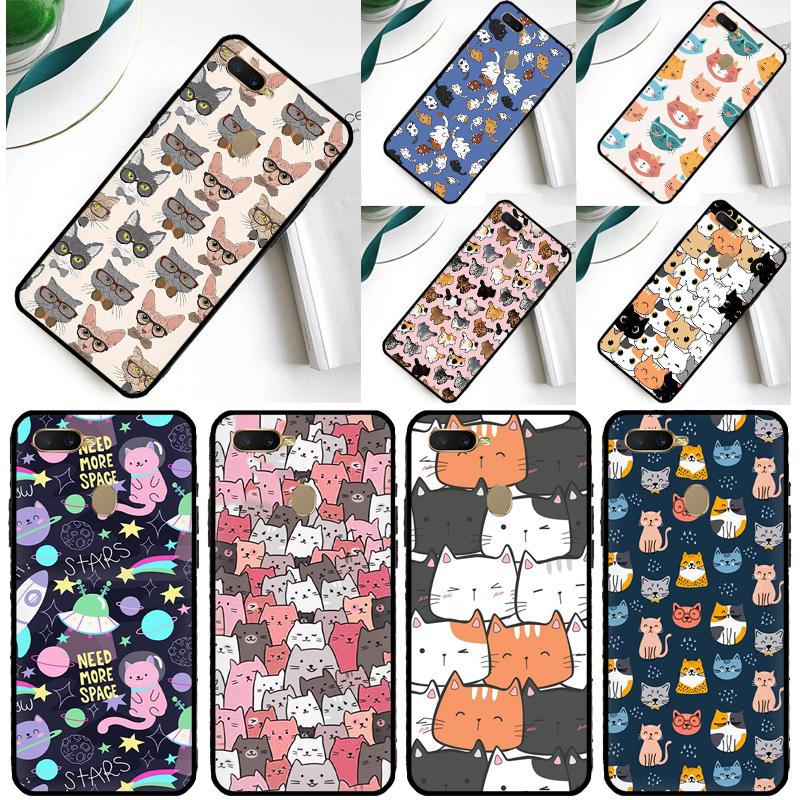 Cute Cat Pattern Kitten Case For Oppo A80 A40 A60 A16 A76 A96 A91 A15 A17 A74 A94 A54 A57S A18 A38 A58 A78 A98 Cover