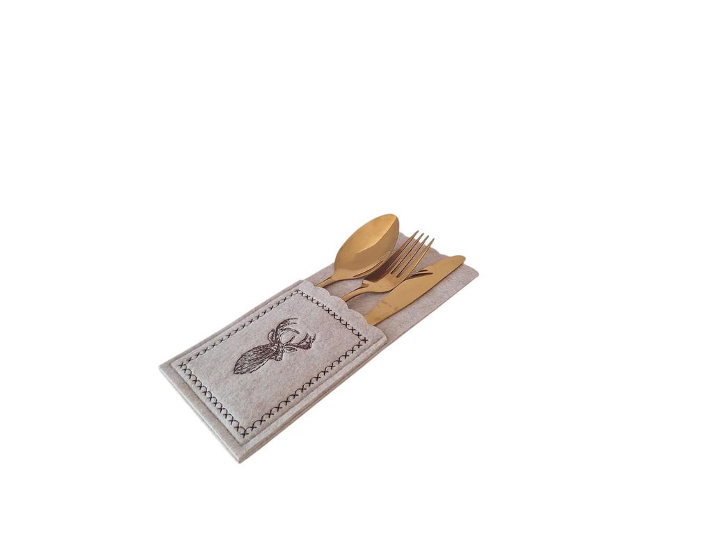 CUTLERY CASE DECORATIVE FELT POCKET SET OF 2 BEIGE 23X10 cm