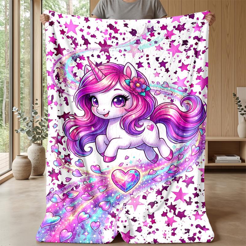 Magical Unicorn with Roses Theme blanket Lightweight Warm Flannel Blanket Decorative Throw Blanket for Home Decoration