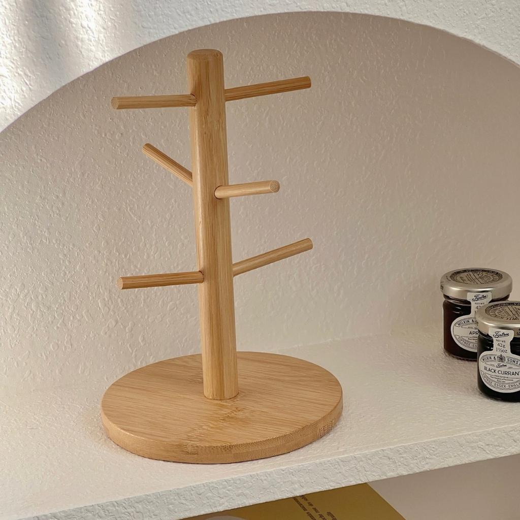 Eco-Friendly Bamboo Cup Holder Tree, Sturdy Desktop Mug Organizer, Modern Wood Cup Rack for Kitchen Coffee Bar Decor