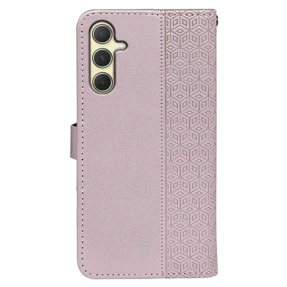 For Samsung Galaxy A25 5G (Global) (161.0 x 76.5 x 8.3mm) Case Leather Flip Phone Cover Cubic Grid Imprinted