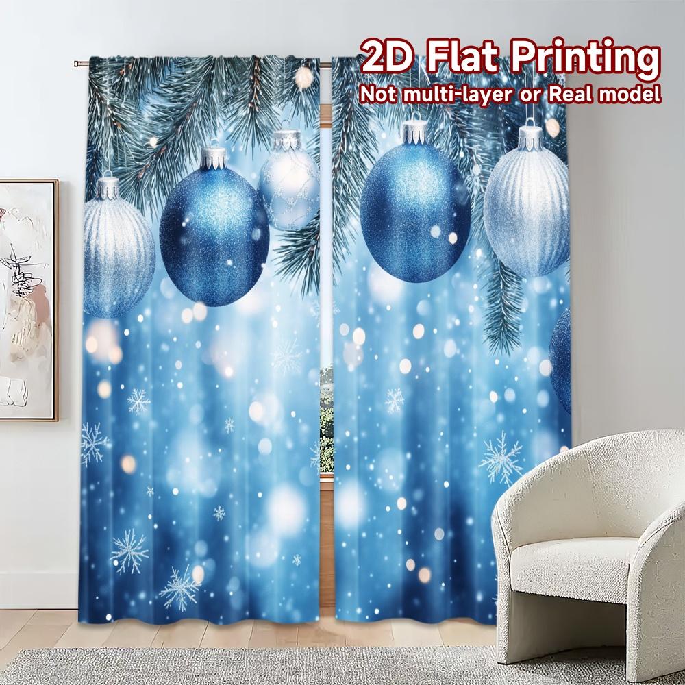 2pcs,Curtains Blue Christmas Ornaments Snow (2) Popular Creative Curtains Fabric Curtains Thermal Insulation, and Room Darkening