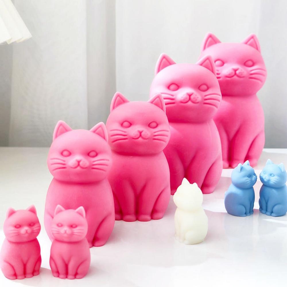 3D Fat Cat Candle Silicone Mold Handmade Cute Size Sitting Cat Aromatherapy Candle DIY Toy Cake Mold Gypsum Resin Ornament Gift