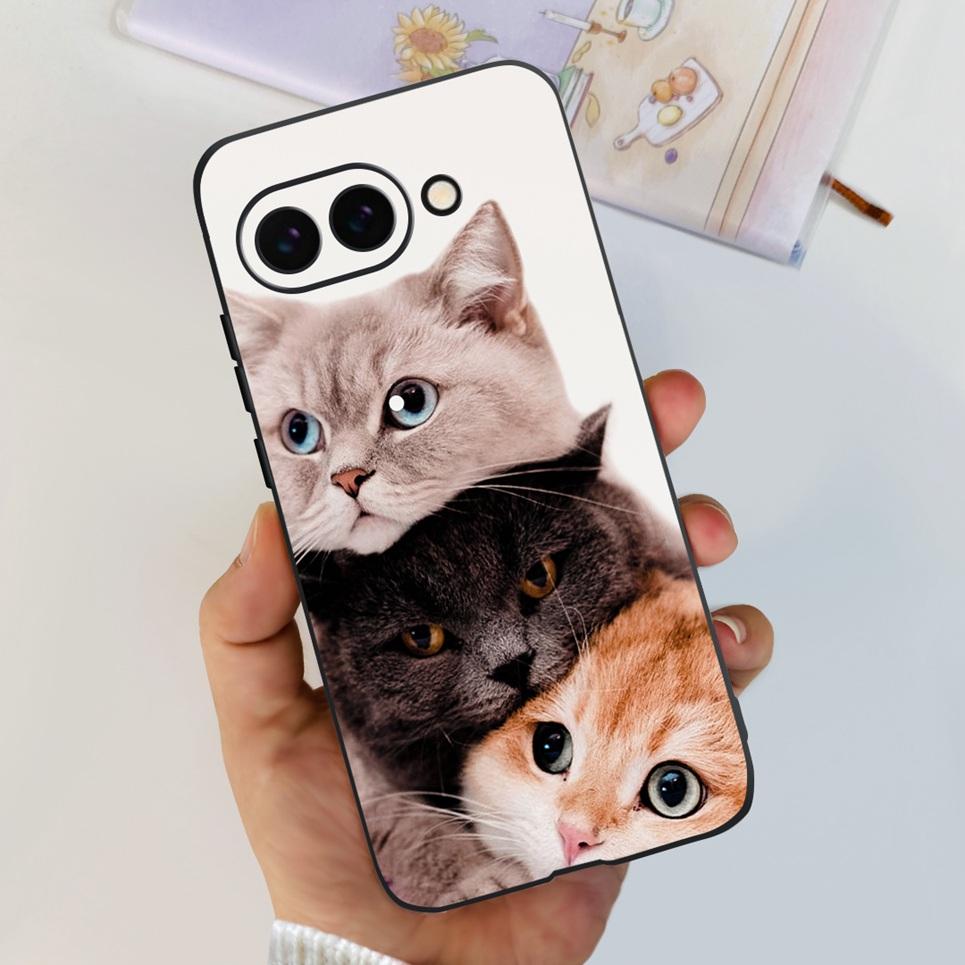 For Google Pixel 9a 9 Pro Phone Case Cool Cartoon Cat Painting Soft Slim Clear TPU Rubber Silicone Back Cover For Google 9 9Pro