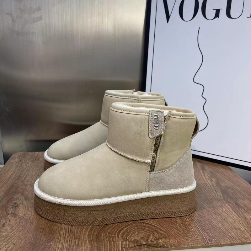 Snow Boots Short Boots Winter New Velvet Thickened Leather Thick-soled Waterproof and Non-slip Cotton Boots Small Short Boots