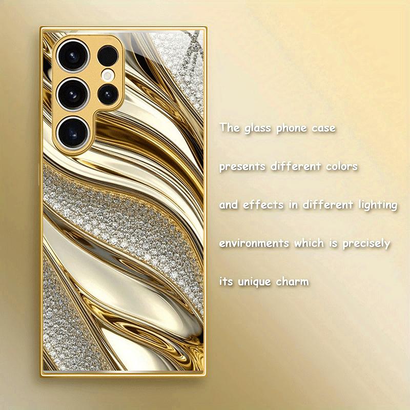 Gold metallic paint tempered glass phone case suitable for Samsung Galaxy S26 S25 S24 S23 S22 S21 S20 FE/Ultra/Plus anti drop