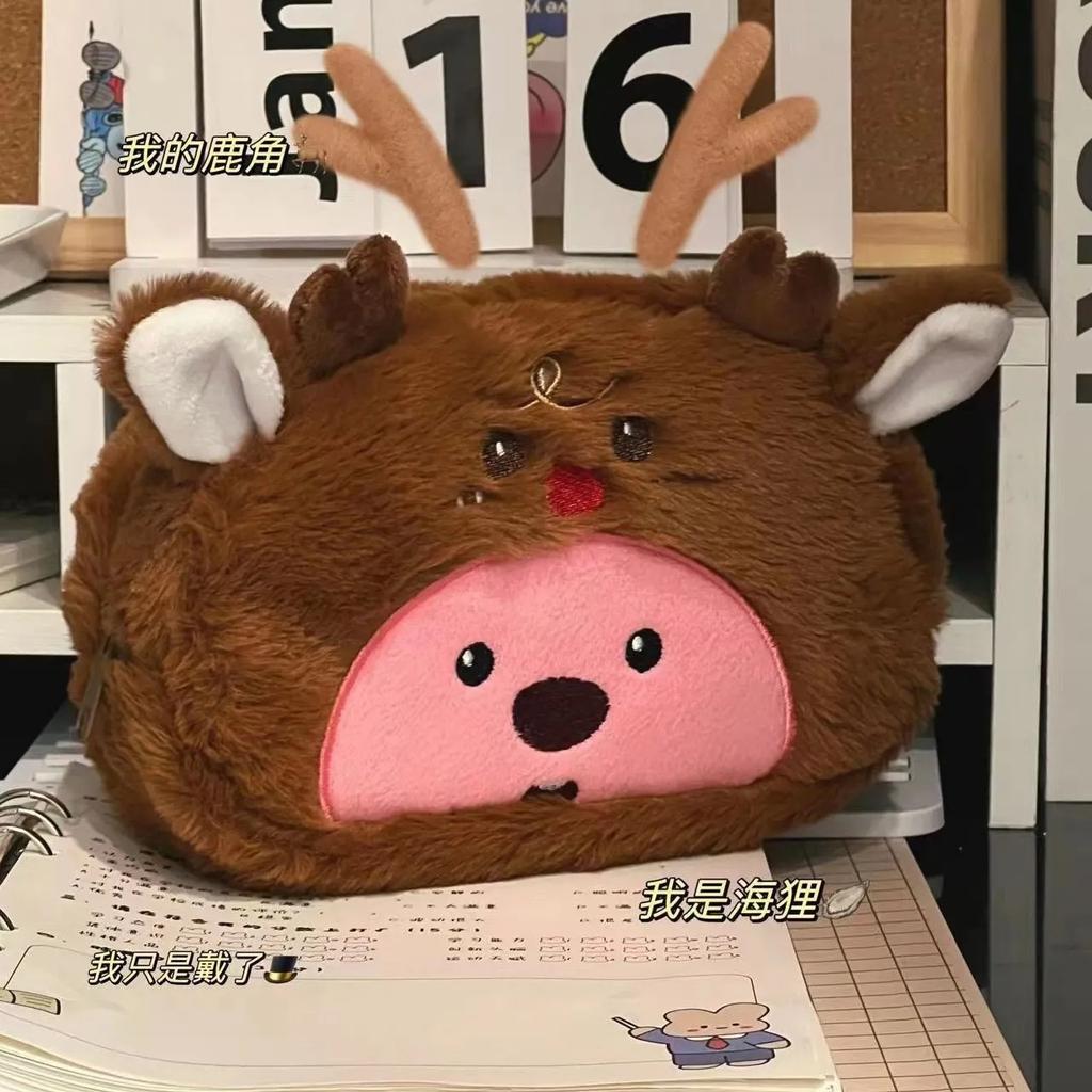 Cartoon Plush Pencil Bag For Student Kawaii Storage Bag For Pen Cosmetic Brush Marker Pen Large Capacity Pen Case School Supply
