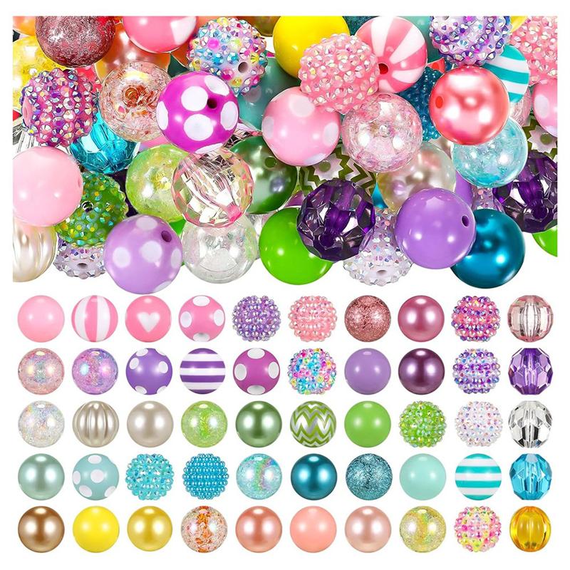 

AEE2-100Pcs 20Mm Beads For Pens Rhinestone Beads Bubblegum Beads For Pens Beadable Keychains DIY Craft Pen Jewelry Making разноцветный