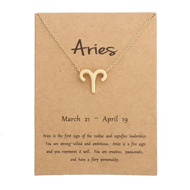 

12 For Women Constellation Charm Gold Color Necklaces Zodiac Chain Alloy Metal Card Necklaces Aries Aquarius Charm Jewelry And MenTrendy Charm золотой