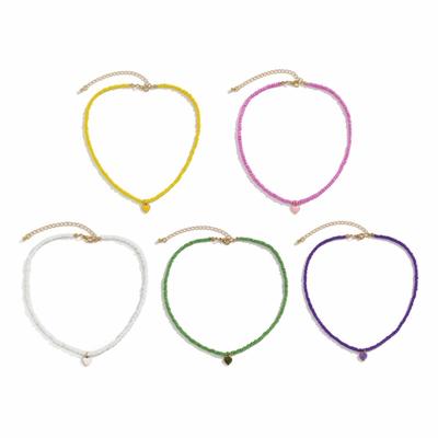 Fashion Handmade Multicolor  Beads Necklace For Women Sweet Heart Pendants Necklace Summer Girls Choker Collar