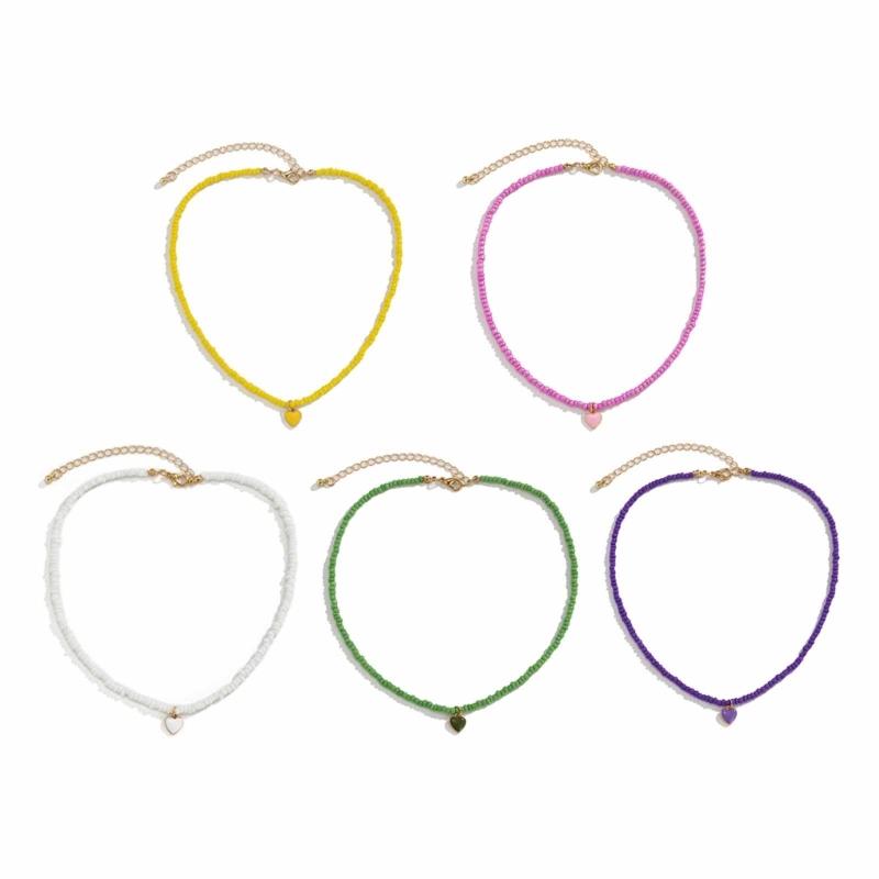 Handmade Heart Rice Beads Choker Necklace for Women Fashion Bohemian Clavicle Chain Party Statement Necklaces Jewelry