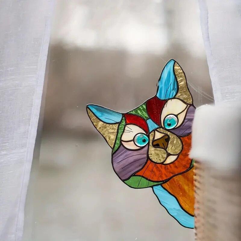 Adesivi Autoadesivi Finestra in Vetro con Gatto che Spia, Pellicola per Vetro Impermeabile a Prova di Umidità, Decorazione per Finestra di Camera da Letto, Soggiorno, Auto