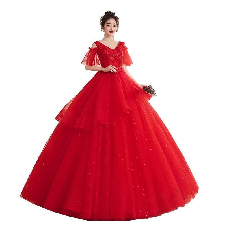 Filato colorato 1011 nuovo abito con temperamento da sposa super fatato da sogno abito da esibizione solista rosso semplice piccolo Mori
