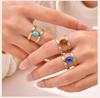 Waterproof Stainless Steel Rings for Women, Double Layered Open Adjustable Oval Nature Stone Bohemian Stylish Fashion Jewelry