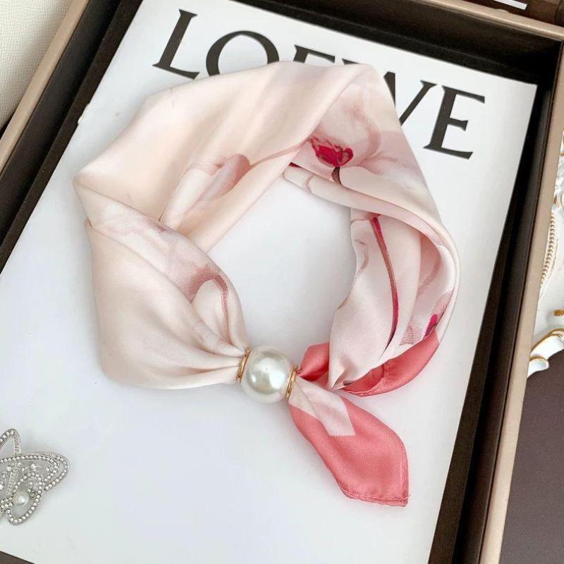 Thin Pearl Necklace with Magnetic Clasp, Lazy-style Silk Scarf, Women's Pendant Scarf, Collarbone Chain