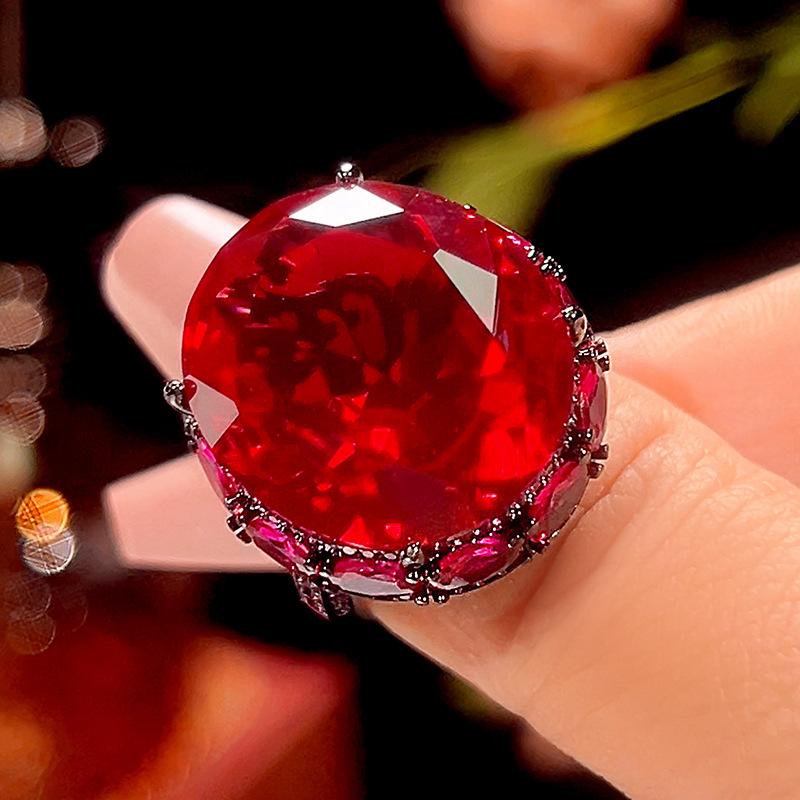 Jewelry Copper Bottom Gold-Plated Simulation Dry Rose Light Luxury Inlaid Ancient Ring Stone 18 * 20