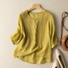 Summer Eleagnt Shirts Women O Neck Floral Embroidery Blouse 3/4 Sleeve Work Tops Causal Loose Cotton Blusas Femme Tunic