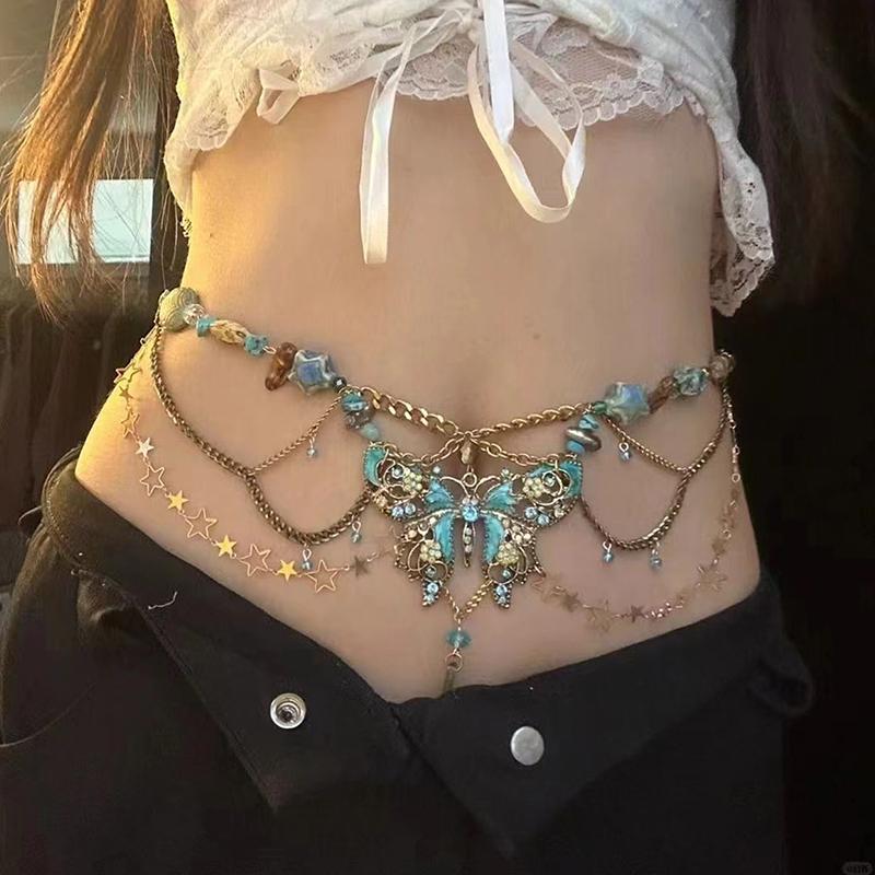 Dainty Butterfly Pendant Multiayer Waist Chain Necklace Elegant Body Chain Party Jewelry Gift